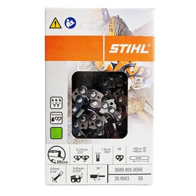 STIHL OEM 26RM3 68 18in Rapid Micro Chainsaw Chain .325 Pitch .063 Gauge 68DL