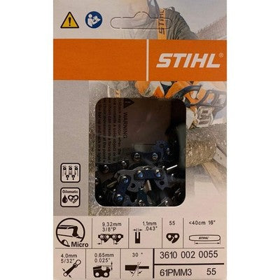 STIHL OEM 61PMM3 55 16in Picco Micro Chainsaw Chain 3/8 Pitch .043 Gauge 55DL