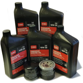 Kit de cambio de aceite original Toro para cortacésped Toro Titan TimeCutter Z-Master y Exmark Quest Radius Contiene cantidad (5) aceite 38280 10W30, cantidad (2) filtro de aceite 136-7848
